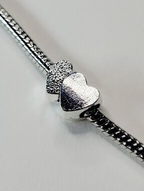 New Double Heart Bright Silver Color Metal Charm For Pandora And Troll Bracelets